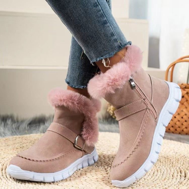 Women's Faux Fur Cuff Ankle Boots in Pink