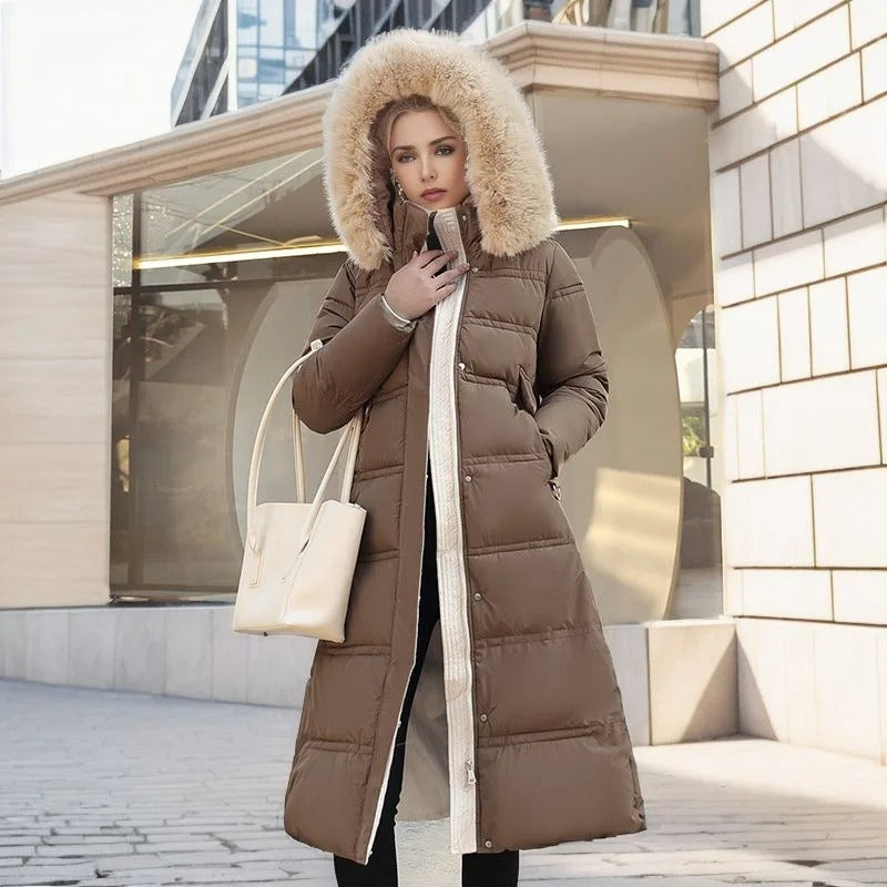 Women's Faux Fur Hood Maxi Puffer Winter Jacket