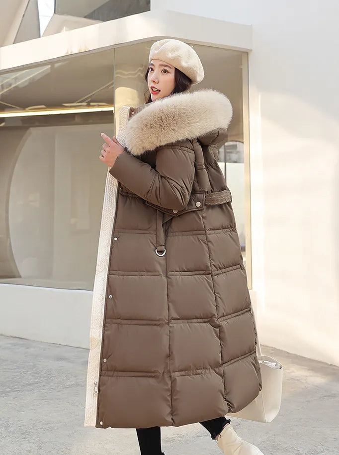 Women's Faux Fur Hood Maxi Puffer Winter Jacket