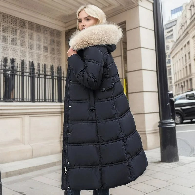 Women's Faux Fur Hood Maxi Puffer Winter Jacket