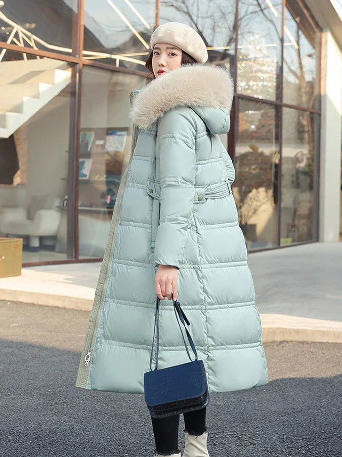 Women's Faux Fur Hood Maxi Puffer Winter Jacket