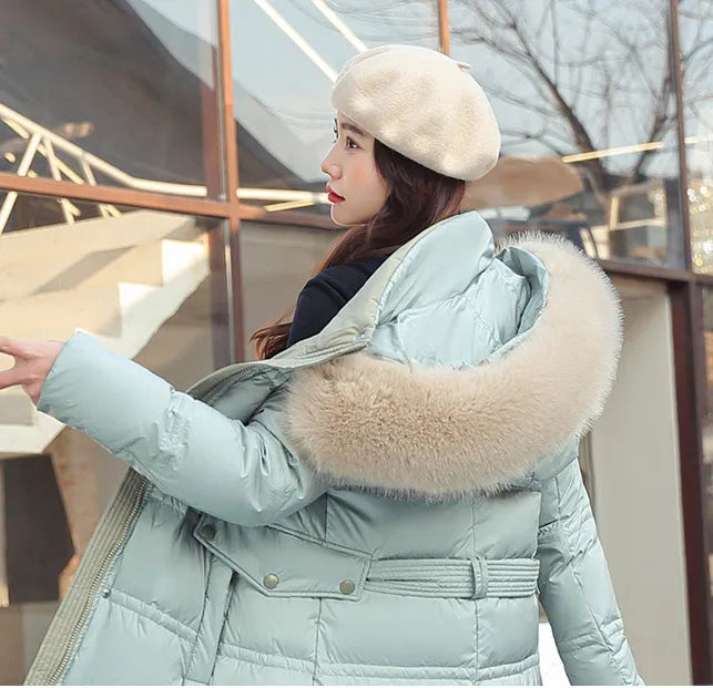Women's Faux Fur Hood Maxi Puffer Winter Jacket