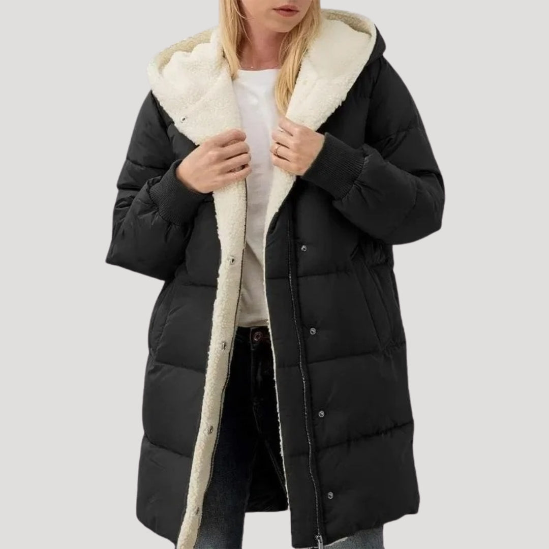 Women's Faux Fur Hood Puffer Jacket in Black