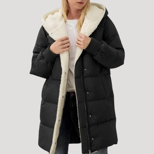 Women's Faux Fur Hood Puffer Jacket in Black