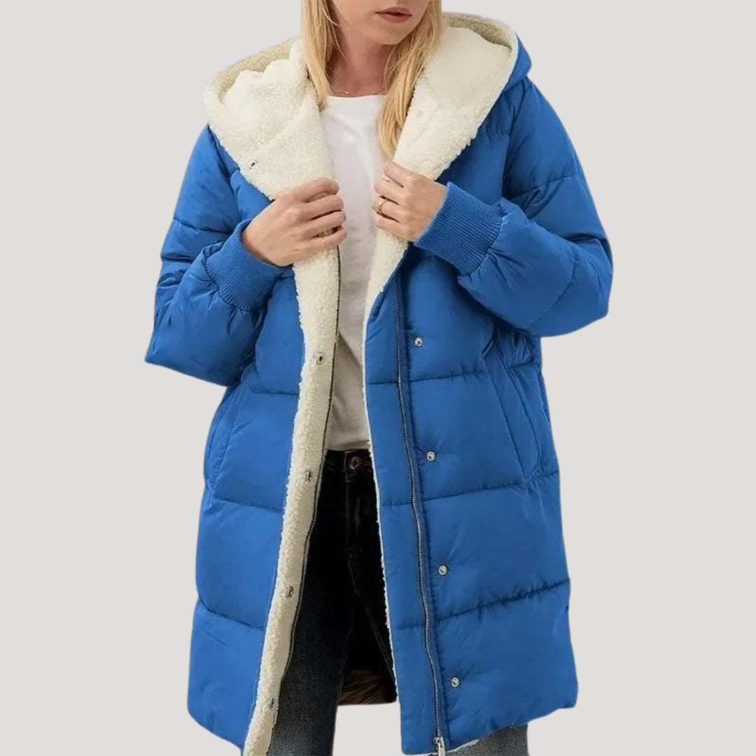 Women's Faux Fur Hood Puffer Jacket in Blue