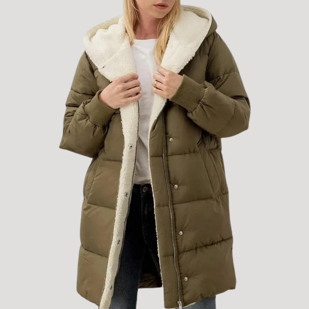 Women's Faux Fur Hood Puffer Jacket in Green
