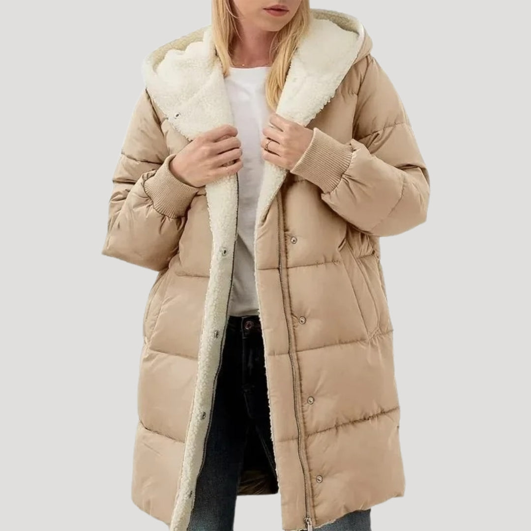 Women's Faux Fur Hood Puffer Jacket in Khaki
