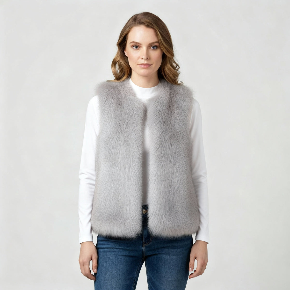 Women's Faux Fur Vest in Gray