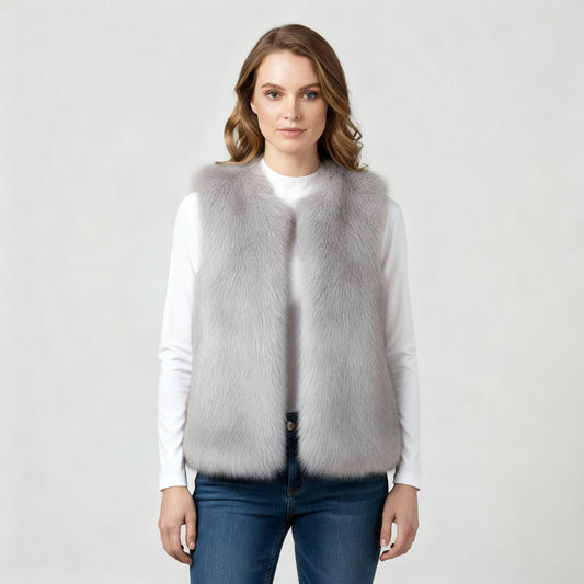 Women's Faux Fur Vest in Gray