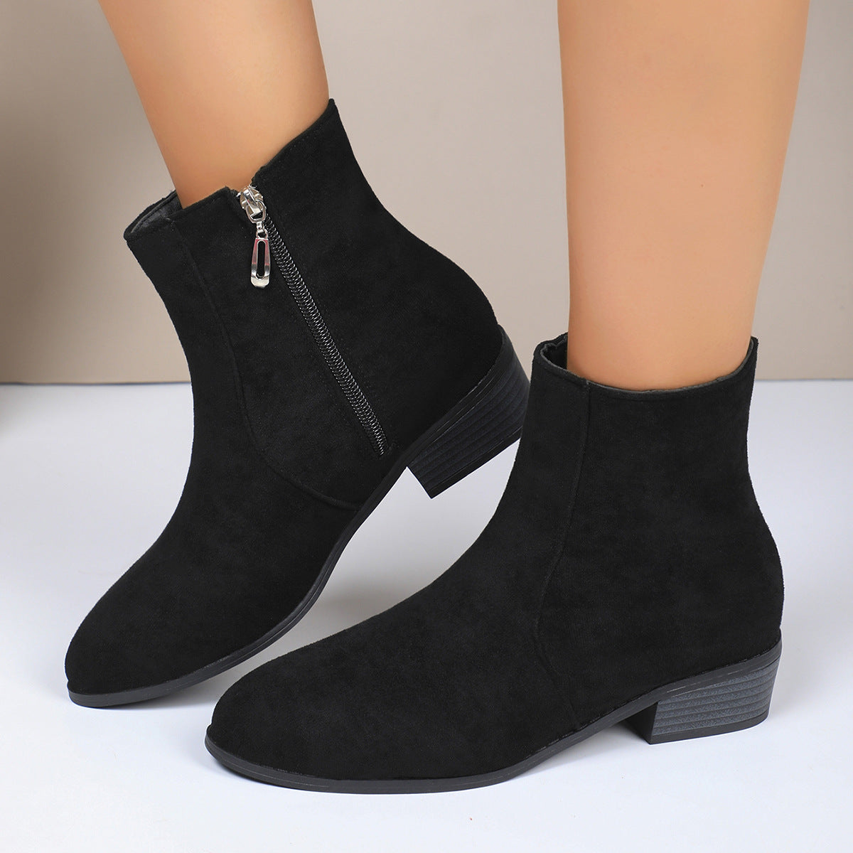 Women's Faux Suede Ankle Boots in Black