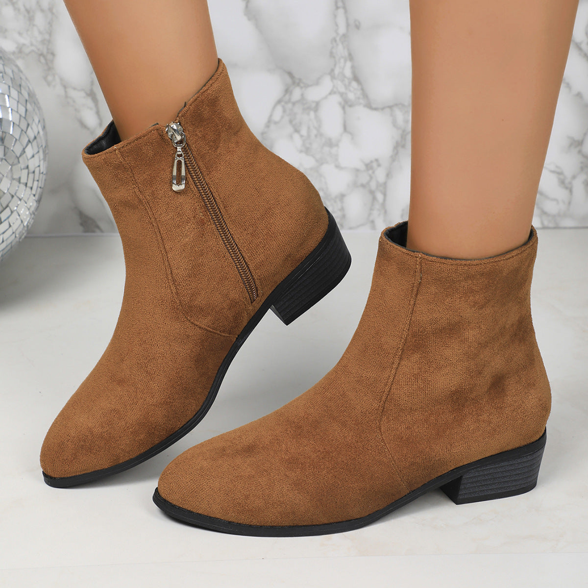 Women's Faux Suede Ankle Boots in Brown