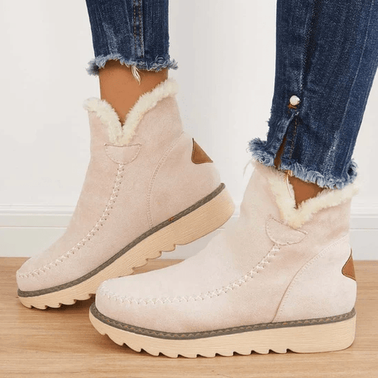 Women's Faux Suede Slip On Winter Boots in Beige