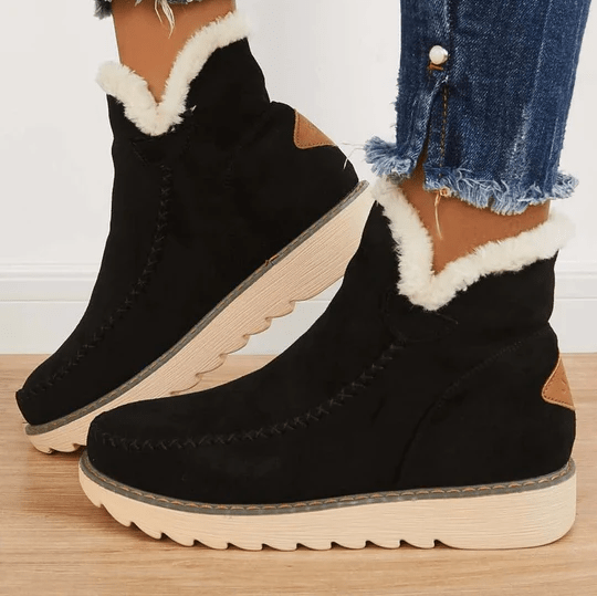 Women's Faux Suede Slip On Winter Boots in Black