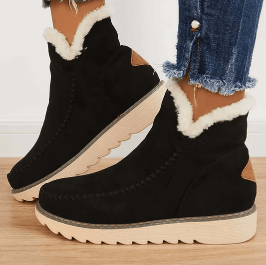 Women's Faux Suede Slip On Winter Boots in Black