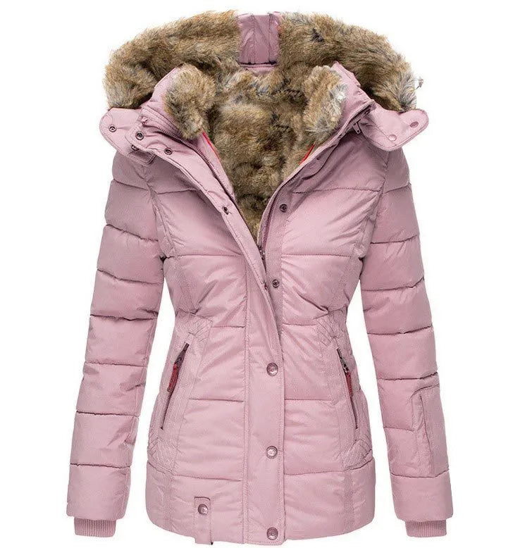 Women's Fitted Hooded Puffer Jacket in Dusty Pink
