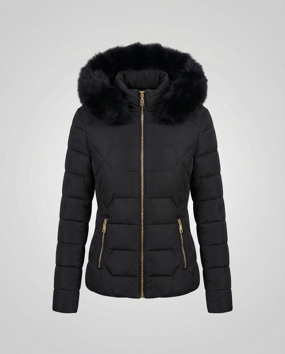 Women's Fitted Puffer Winter Jacket in Black