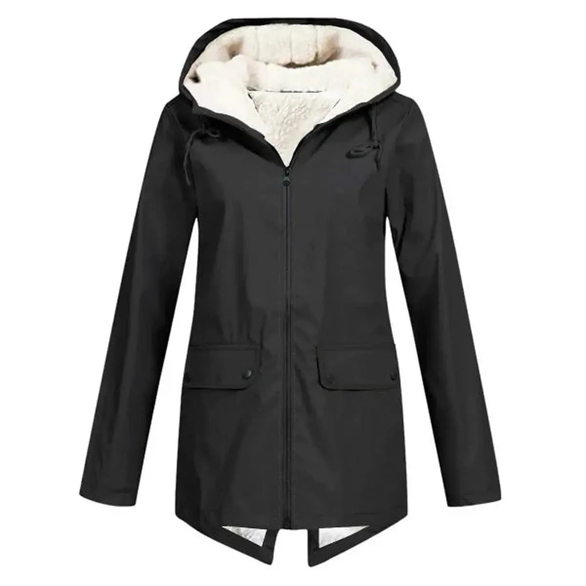 Women's Fleece Lined Trench Coat in Black
