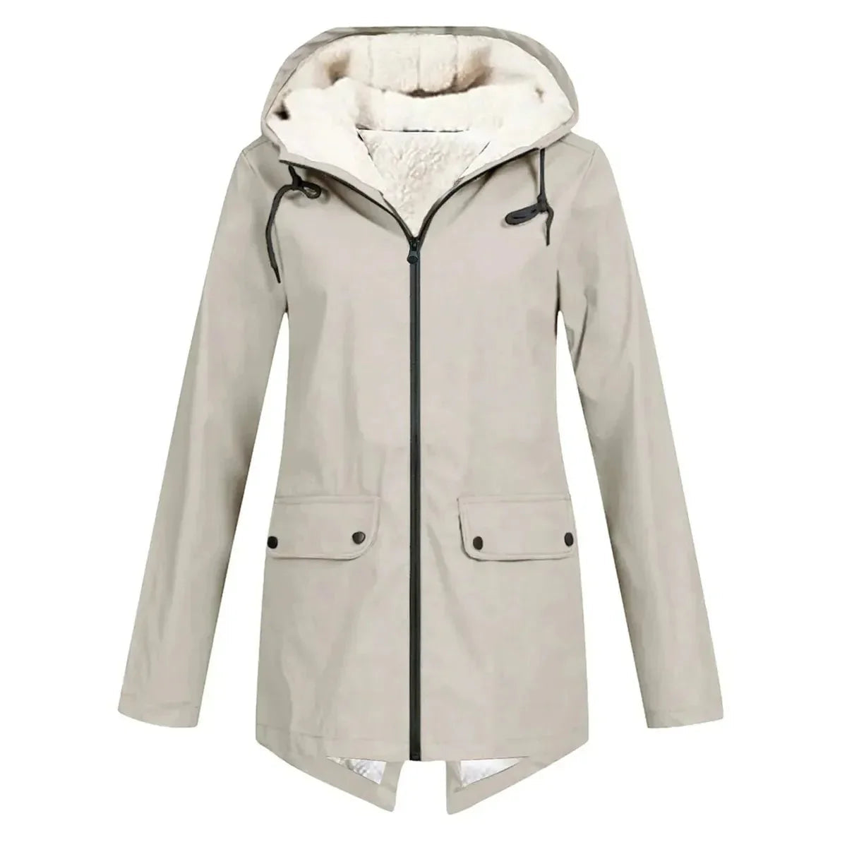 Women's Fleece Lined Trench Coat in Cream