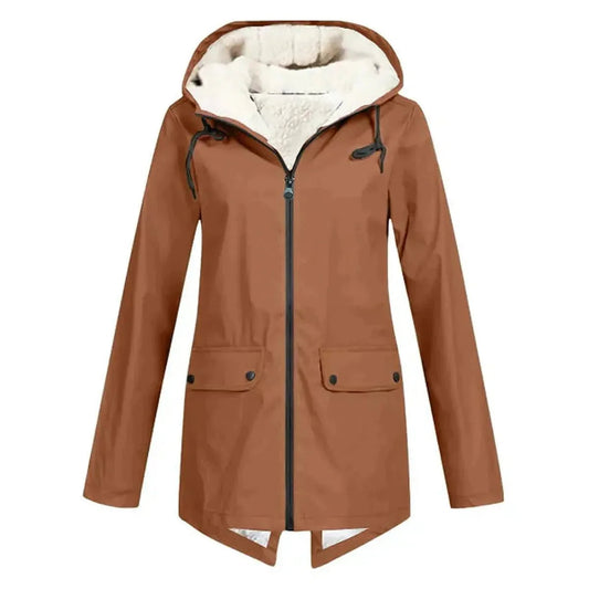 Women's Fleece Lined Trench Coat in Rust