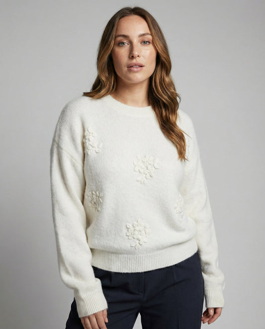 Women's Floral Applique Sweater in Ivory