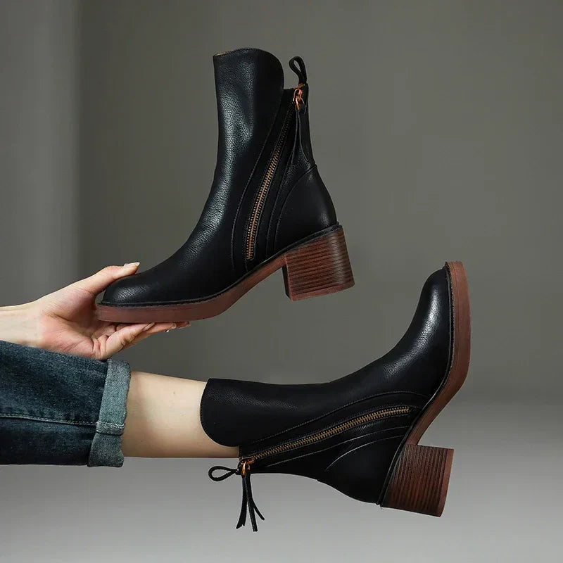 Women's Front Zip Ankle Boots in Black