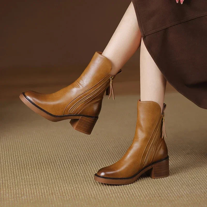 Women's Front Zip Ankle Boots in Brown
