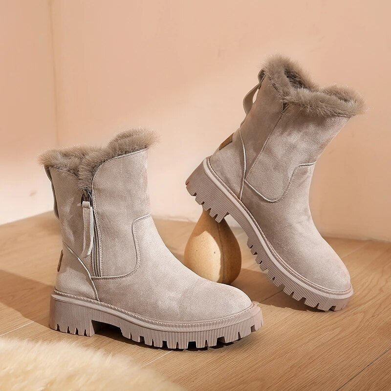 Women's Fur Lined Suede Winter Boots in Gray