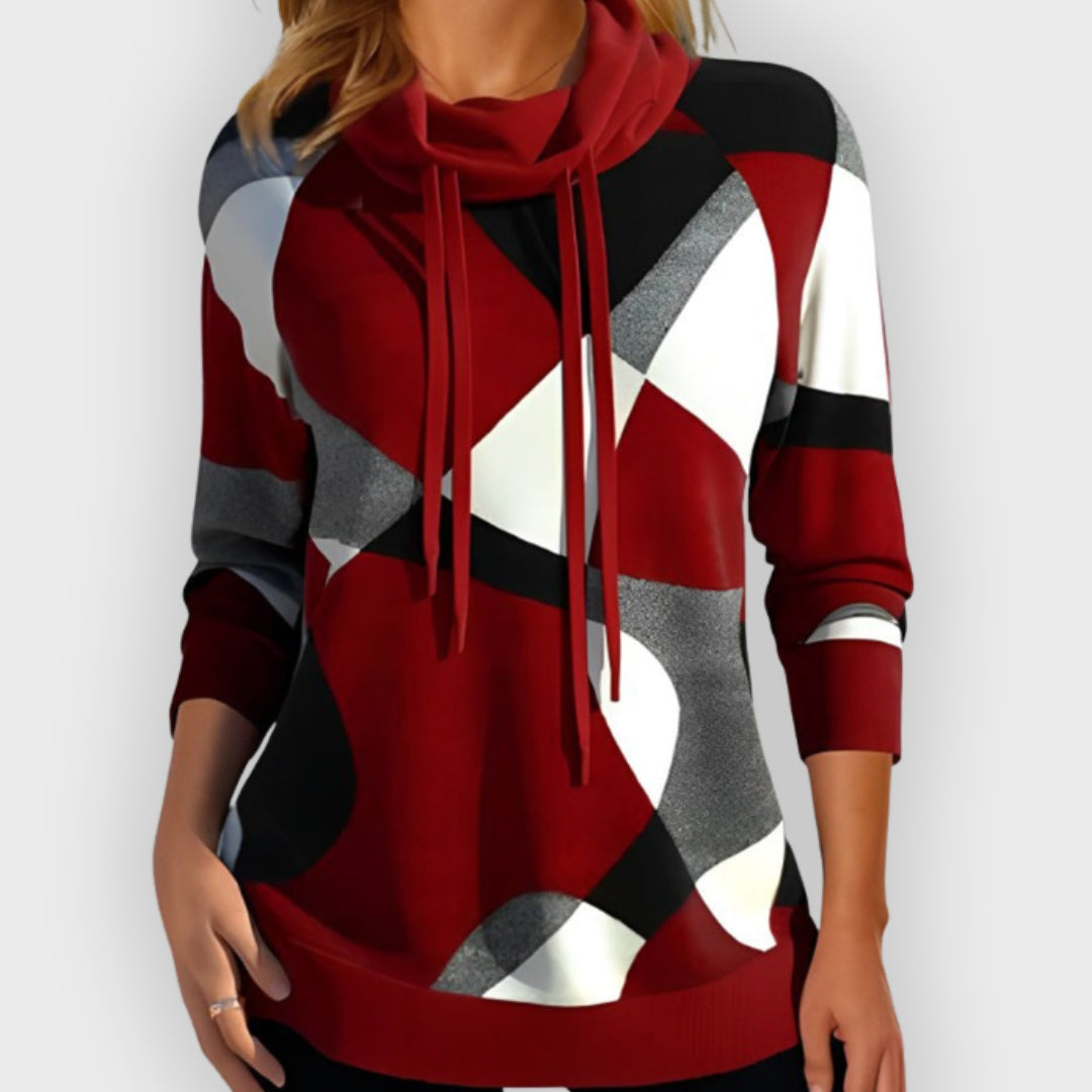 Women's Geometric Print Sweatshirt in Burgundy