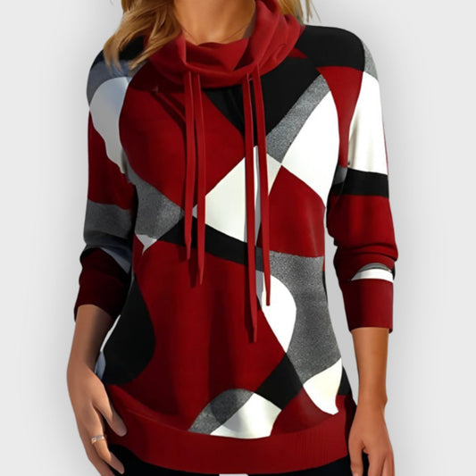 Women's Geometric Print Sweatshirt in Burgundy