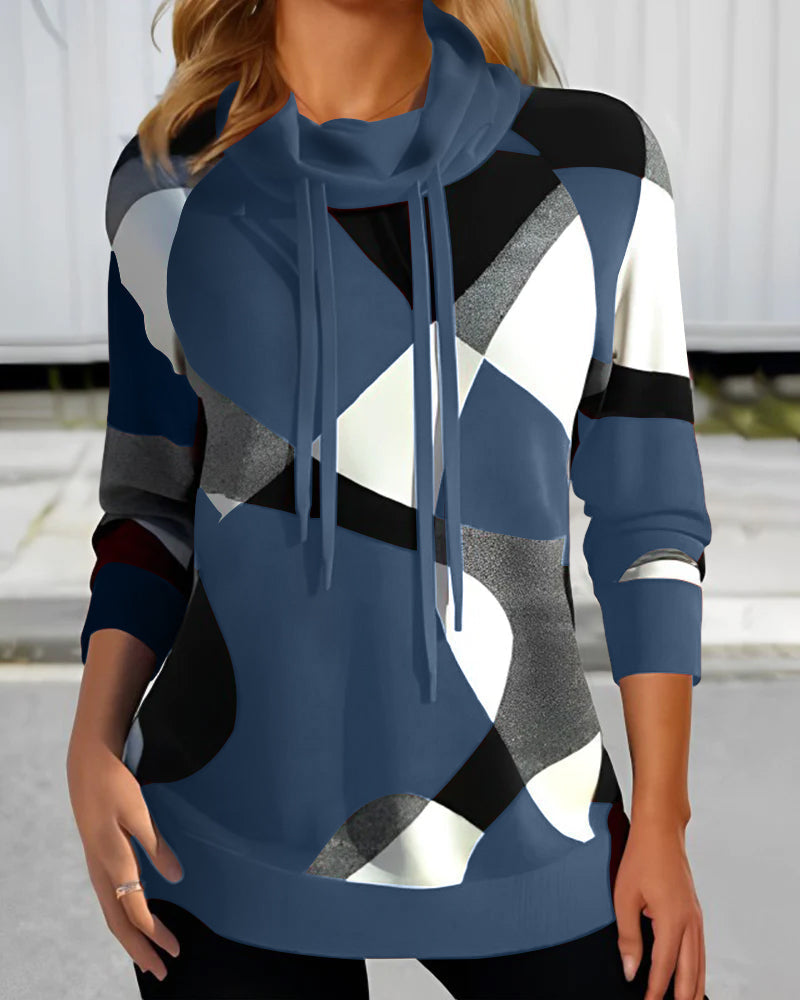 Women's Geometric Print Sweatshirt in Steel Blue