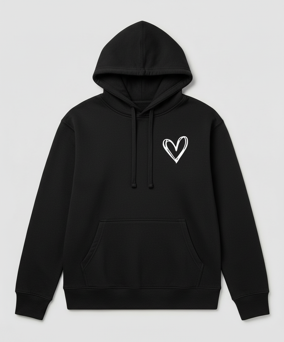 Women's Heart Print Hoodie in Black