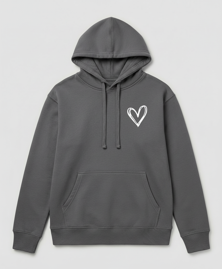 Women's Heart Print Hoodie in Dark Gray