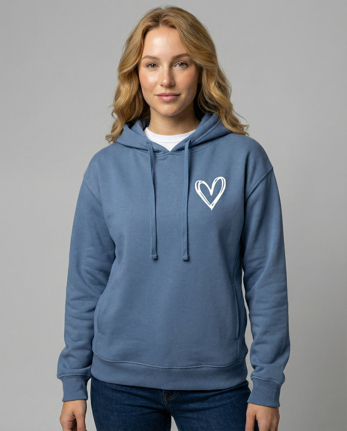 Women's Heart Print Hoodie in Steel Blue