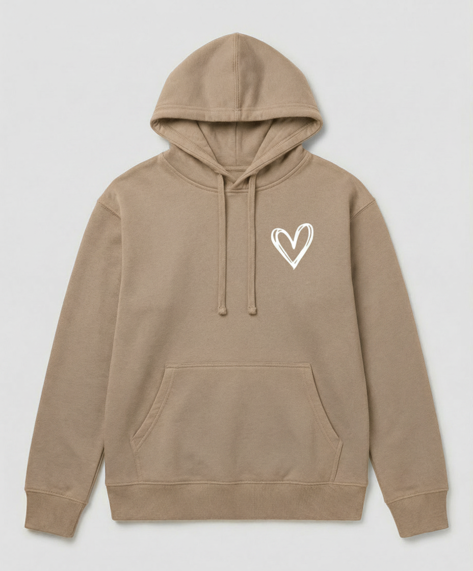 Women's Heart Print Hoodie in Taupe