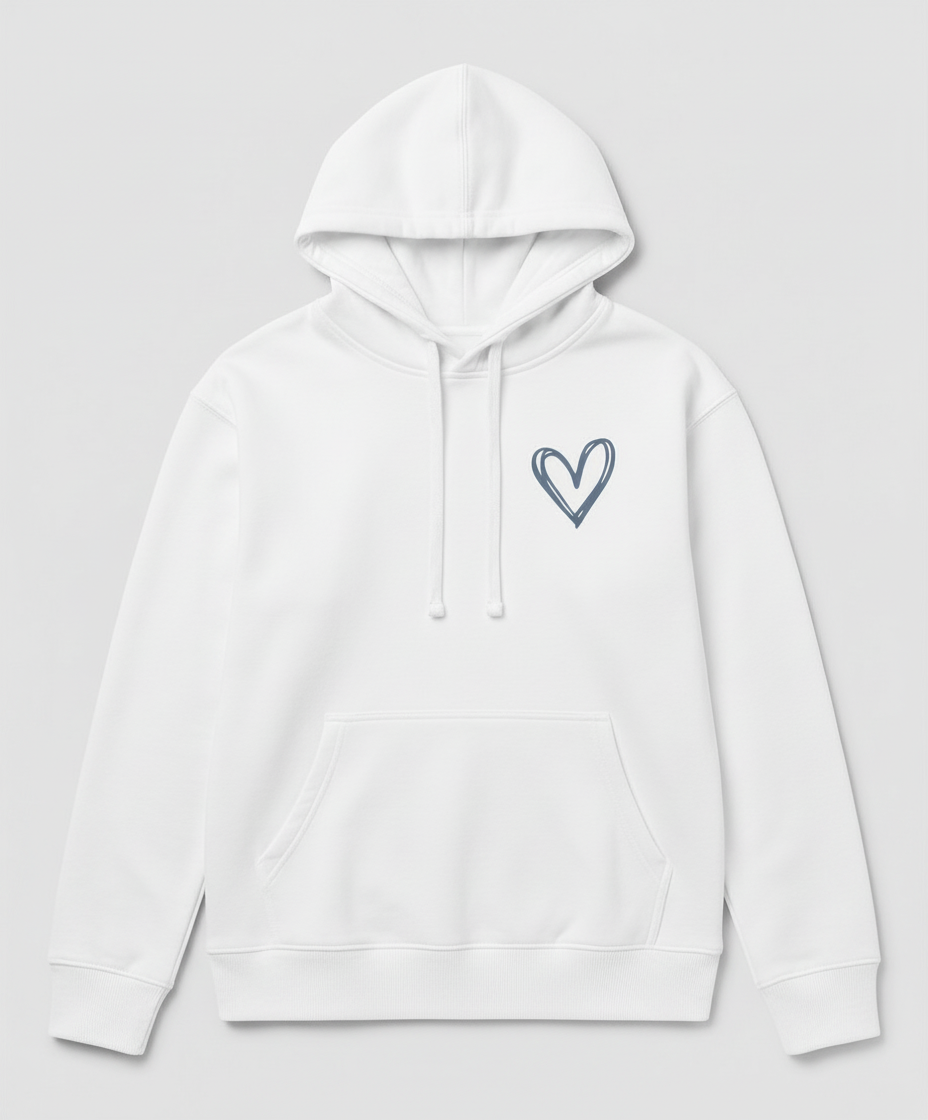 Women's Heart Print Hoodie in White
