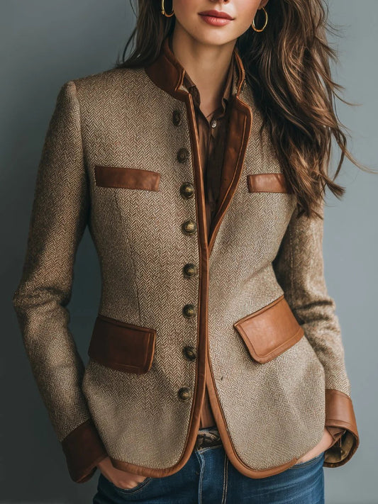 Women's Herringbone Tweed Jacket in Brown