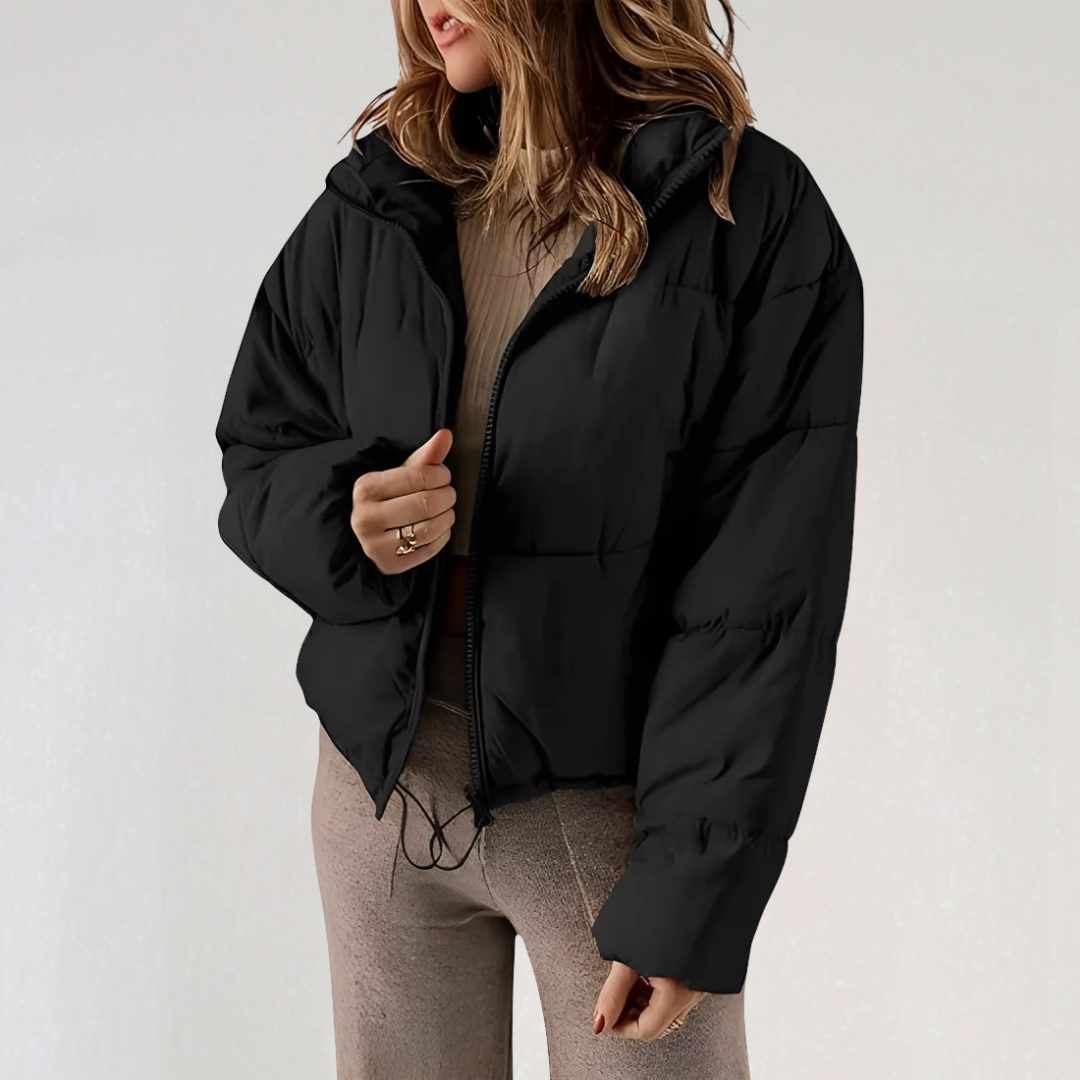Women's High Collar Puffer Jacket in Black