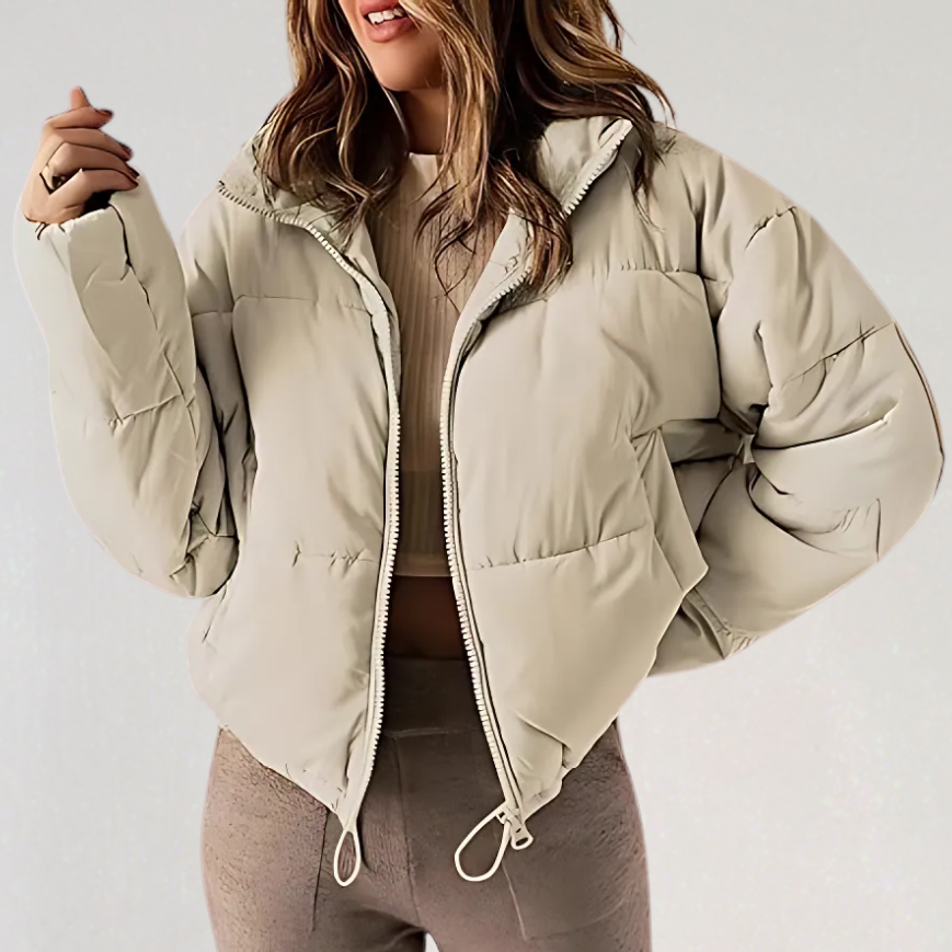 Women's High Collar Puffer Jacket in Khaki