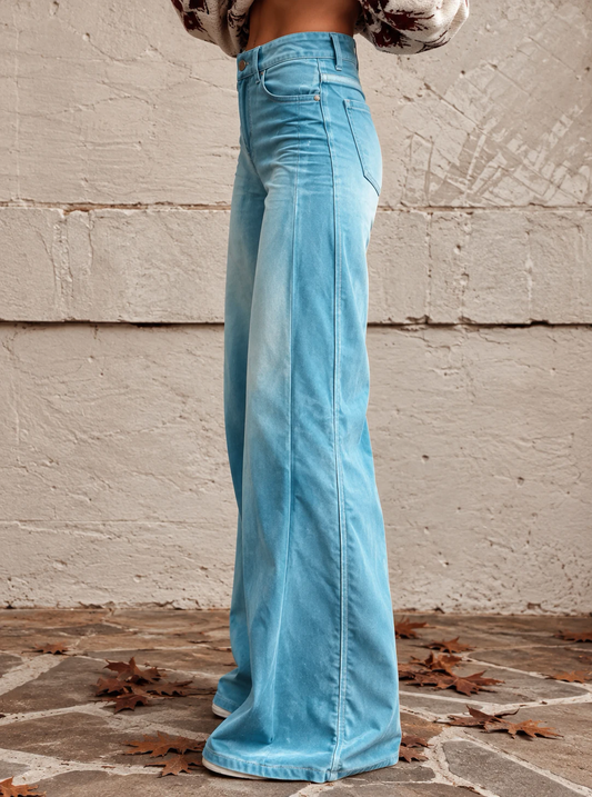 Women's High Waist Wide Leg Jeans in Blue