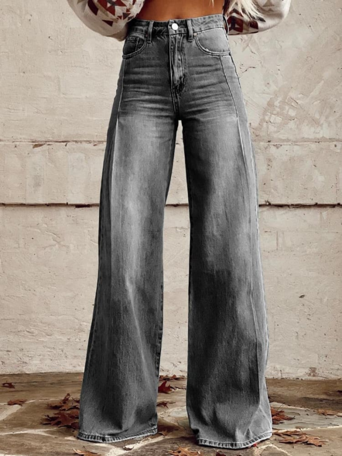 Women's High Waist Wide Leg Jeans in Gray