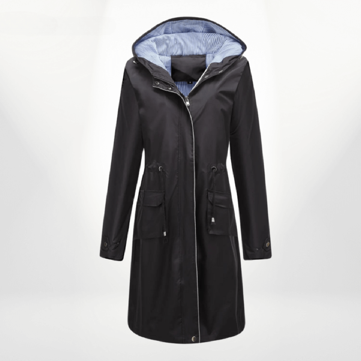 Women's Hooded Rain Trench Coat in Black