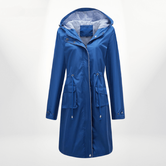 Women's Hooded Rain Trench Coat in Blue