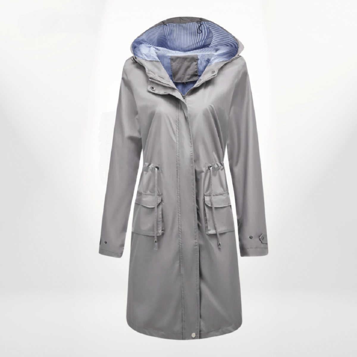 Women's Hooded Rain Trench Coat in Gray