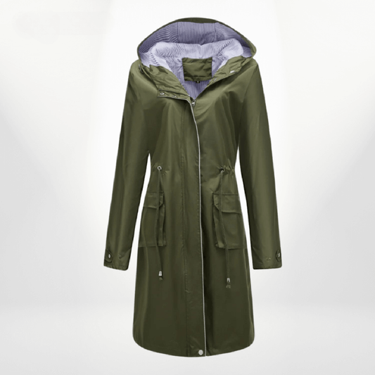 Women's Hooded Rain Trench Coat in Green