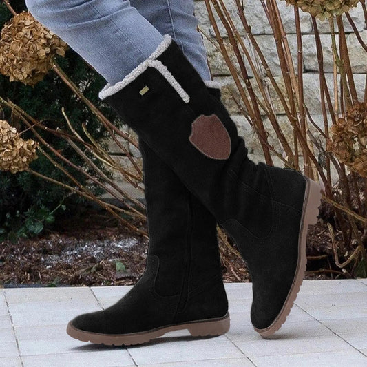 Women's Knee High Faux Suede Winter Boots in Black
