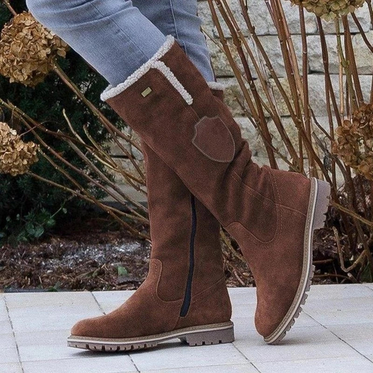 Women's Knee High Faux Suede Winter Boots in Brown