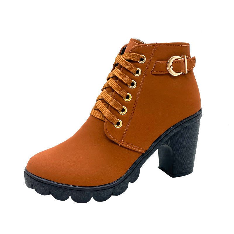 Women's Lace Up Buckle Ankle Boots in Brown