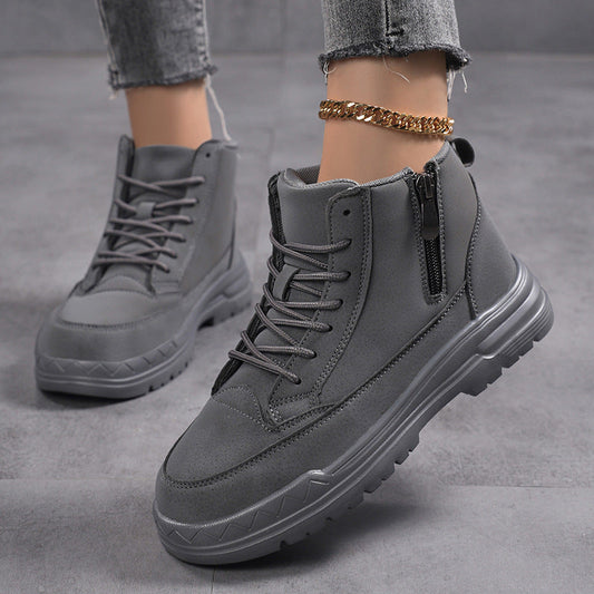 Women's Lace Up Lug Sole Ankle Boots in Gray