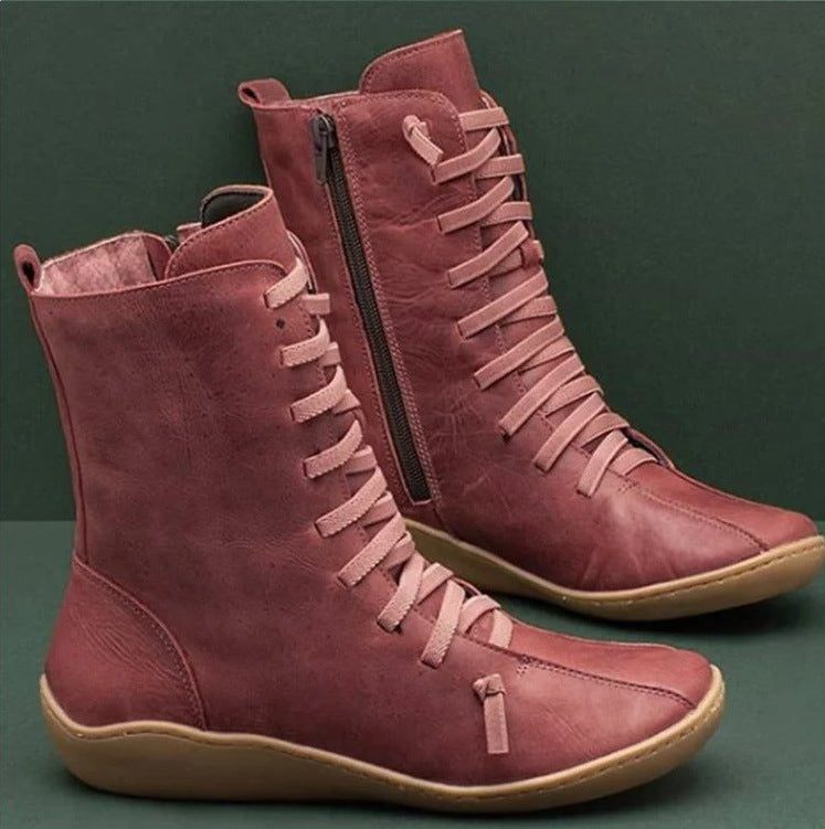 Women's Lace Up Mid Calf Boots in Dusty Rose