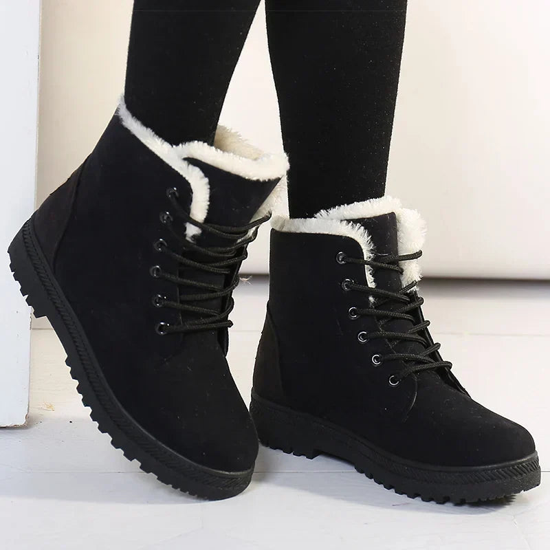 Women's Lace Up Winter Ankle Boots in Black